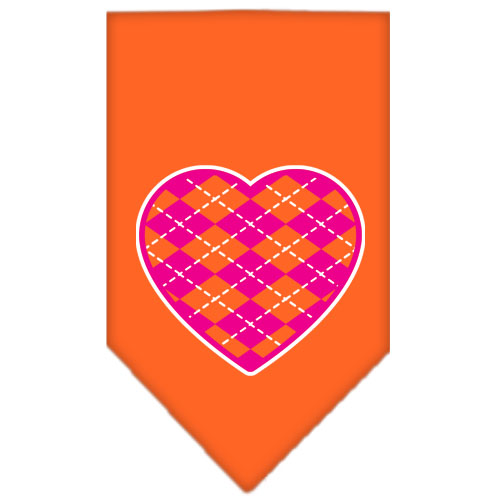 Argyle Heart Pink Screen Print Bandana Orange Small